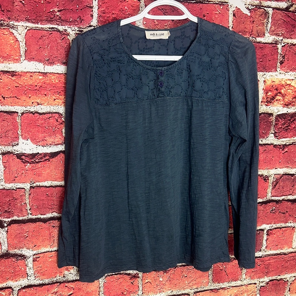 Indi & Cold Organic Cotton Embroidered Long Sleeve Top Size Medium